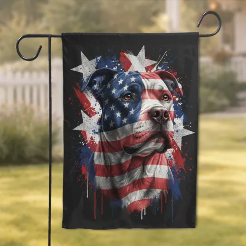 Pit Bull American Flag Stars Stripes - Patriotic Home Decor Gift Garden Flag