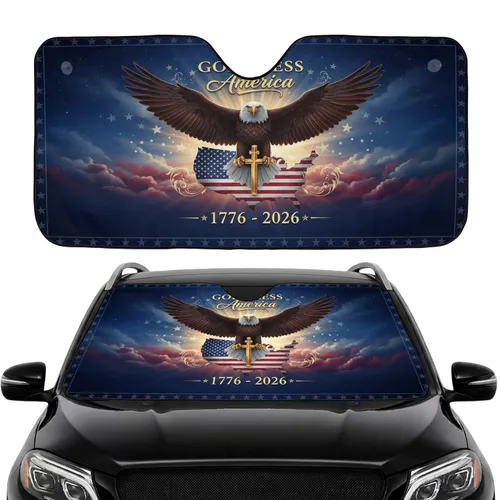 Bald Eagle Golden Cross 1776-2026 - USA 250th Anniversary Car Interior Upgrade Car Sunshade
