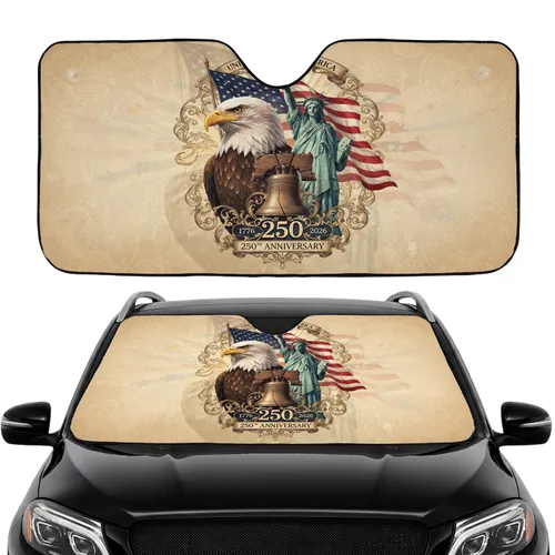 Bald Eagle American Flag Statue Liberty Bell 1776-2026 - USA 250th Anniversary Road Trip Gift Car Sunshade