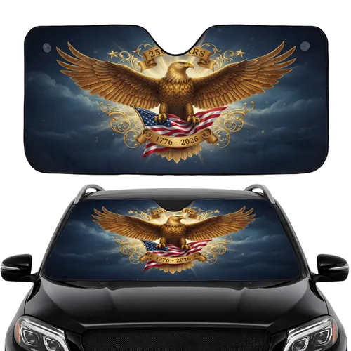 Golden Bald Eagle American Flag 1776-2026 - USA 250th Anniversary Car Interior Upgrade Car Sunshade