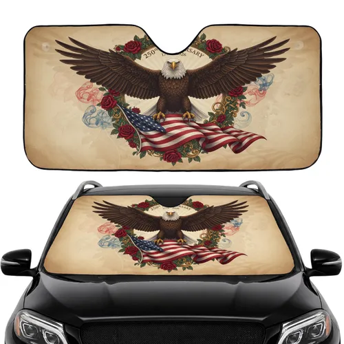 Bald Eagle American Flag 1776-2026 - USA 250th Anniversary Independence Day Gift for Fathers Car Sunshade