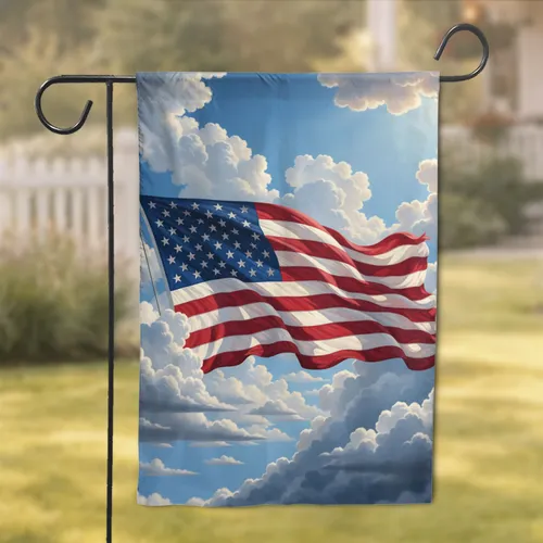 Dynamic American Flag Sky Clouds - Patriotic Independence Day Home Decor for Veterans Garden Flag