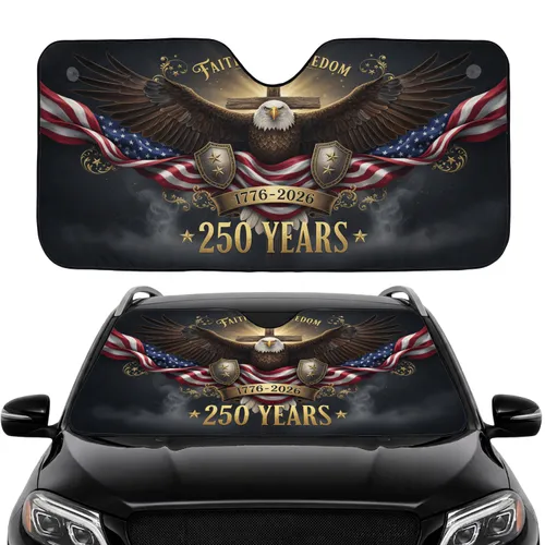 Bald Eagle American Flag Cross 1776-2026 - USA 250th Anniversary Road Trip Gift Car Sunshade