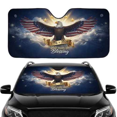 Bald Eagle American Flag 1776-2026 - USA 250th Anniversary Commute Accessory Car Sunshade