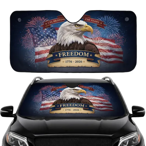 Bald Eagle American Flag Freedom 250th Anniversary Car Interior Upgrade for Veterans Car Sunshade