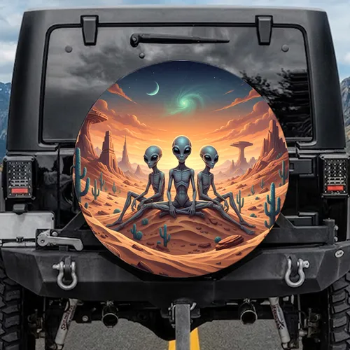 Grey Aliens Desert Twilight Nebula - Adventure Seeker Home Decor Gift Spare Tire Cover