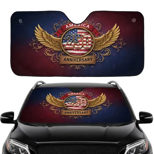 American Flag 250 Emblem Eagle Feathers - 250th Anniversary Road Trip Gift Car Sunshade