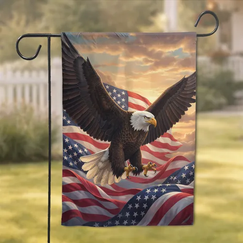 Soaring Bald Eagle American Flag Independence Day Patriotic Home Decor Garden Flag
