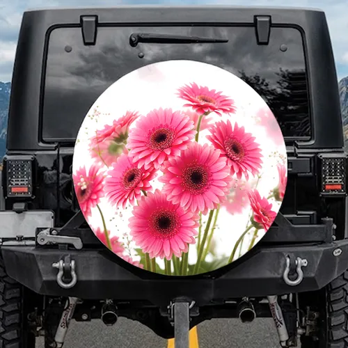 Lush Pink Gerbera Daisies Floral Home Decor Gift for Flower Lovers Spare Tire Cover