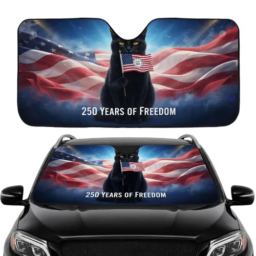 Black Cat Betsy Ross Flag 1770-2020 250 Years Freedom Travel Accessory Car Sunshade