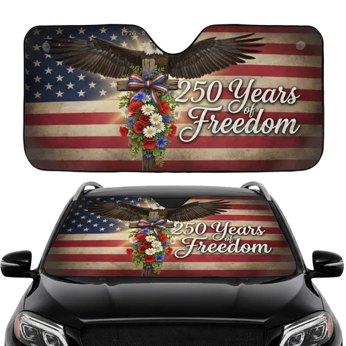 Bald Eagle American Flag Cross 250 Years Freedom 1776-2026 Car Travel Gift Car Sunshade