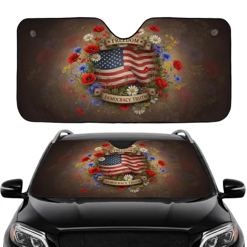 Freedom Democracy Truth American Flag Wildflowers - Patriotic Car Interior Upgrade Car Sunshade