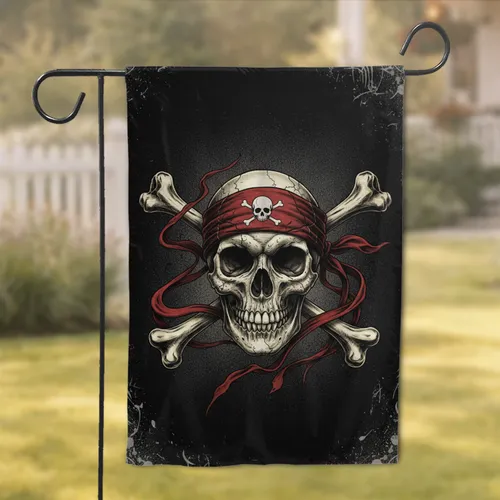 Weathered Human Skull Crossbones Red Bandana Emblem - Gritty Rebel Dark Decor Gift Garden Flag