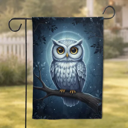 Golden-Eyed Owl Perched on Branch - Mystical Nocturnal Wildlife Lover Gift Garden Flag
