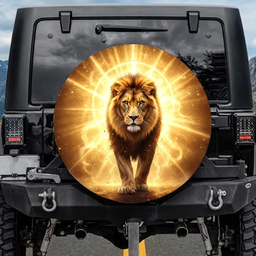 Majestic Lion Golden Mane Radiant Light Rays - Outdoor Adventure Gift Spare Tire Cover