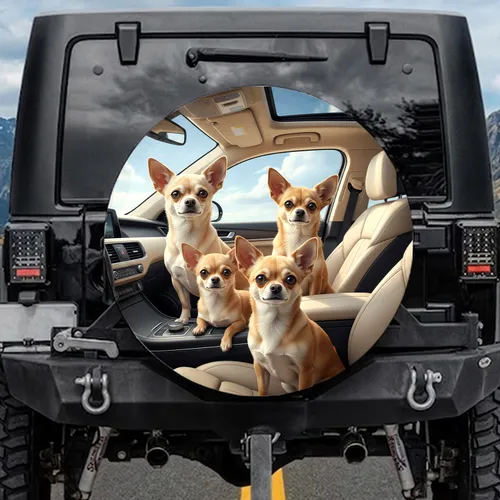 Chihuahuas Car Interior Blue Sky - Chihuahua Lover Car Accessory Gift Spare Tire Cover