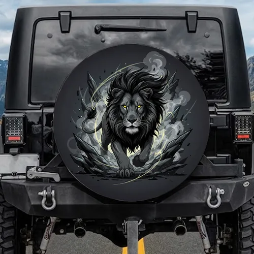 Majestic Lion Striking Yellow Eyes Flowing Mane - Wildlife Lover Gift Spare Tire Cover