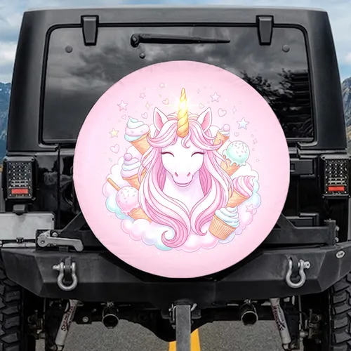 Unicorn Ice Cream Cupcakes Stars Hearts - Vehicle Accessory Gift Spare Tire Cover