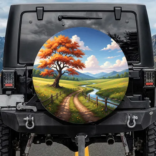Winding Dirt Path Autumn Tree Landscape - Nature Lover Gift Spare Tire Cover