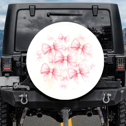 Soft Pink Bows Varying Size Orientation Off-White Field - Car Lover Gift Spare Tire Cover
