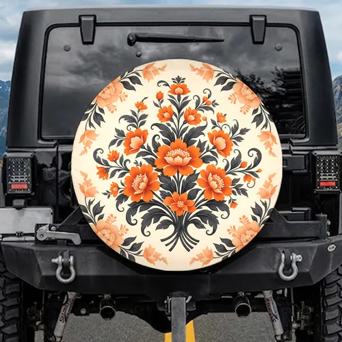Blooming Flowers Winding Leaf Branches Outdoor Travel Accessory for Adventure Lovers Spare Tire Cover