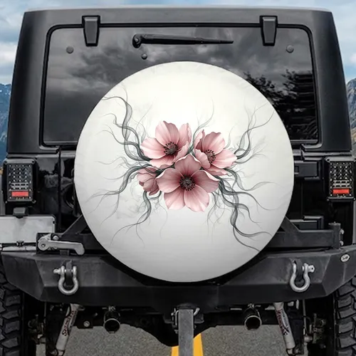 Soft Pink Botanical Floral Tendrils with Stamens - Home Decor Gift for Plant Lover Spare Tire Cover