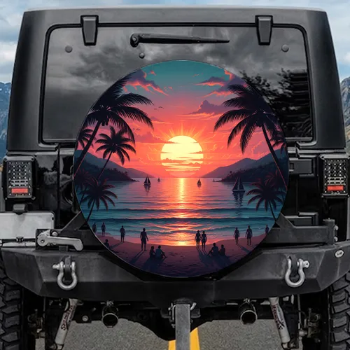 Tropical Beach Sunset Palm Trees - Travel Essentials Beach Lover Gift Spare Tire Cover