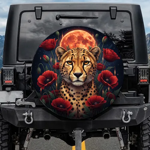Majestic Cheetah Floral Moon Night - Wildlife Lover Gift Spare Tire Cover