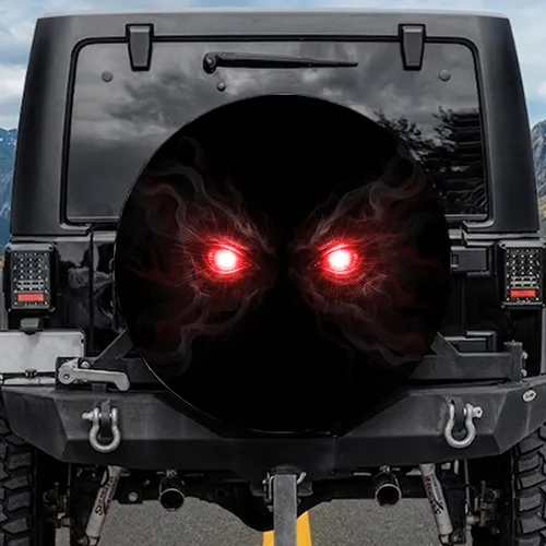 Intense Glowing Red Eyes Bright Pupils Swirling Mist Dark Void - Vehicle Accessory Gift Spare Tire Cover