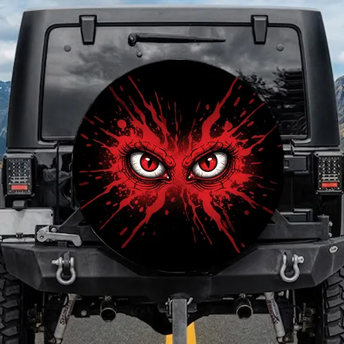 Menacing Red Eyes Black Void Blob Splatter - Personal Expression Gift Spare Tire Cover