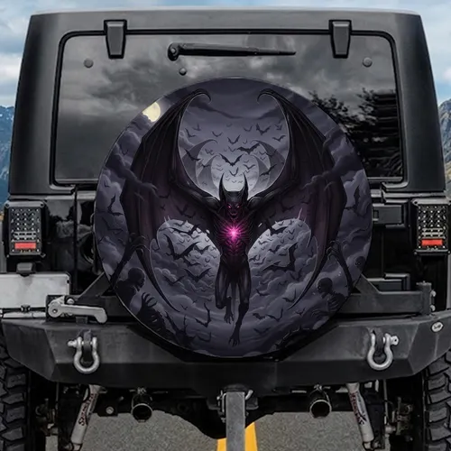 Menacing Bat Creature Glowing Eyes Swarming Bats Dark Fantasy Home Decor Gift for Horror Fan Spare Tire Cover