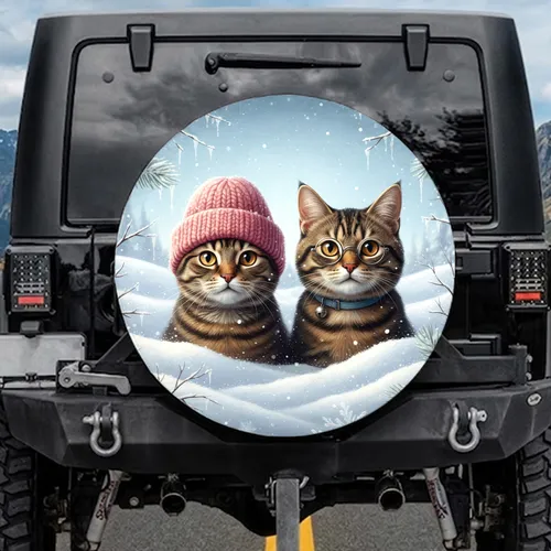 Tabby Cats Beanie Glasses Winter Snow Scene - Outdoor Decor Gift for Cat Lover Spare Tire Cover