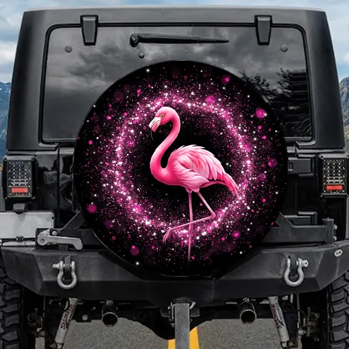 Pink Flamingo Fuchsia Glitter Celebration - Outdoor Living Decor Gift Spare Tire Cover