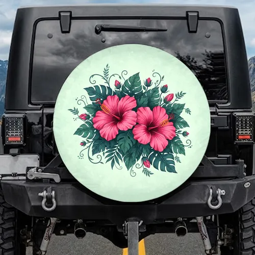 Hibiscus Flowers Tropical Foliage Vines Buds - Outdoor Lifestyle Gift Spare Tire Cover
