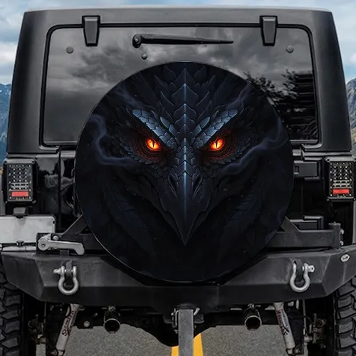 Powerful Majestic Creature Face with Intense Fiery Orange Eyes - Dramatic Decor Gift Spare Tire Cover