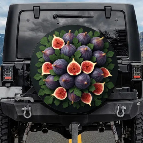 Ripe Purple Figs Pink Red Pulp Green Leaves - Fruit Lover Gift Spare Tire Cover