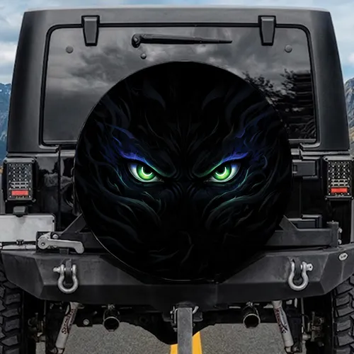 Fierce Glowing Green Blue Eyes Shadowed Stone - Dark Fantasy Gift Spare Tire Cover