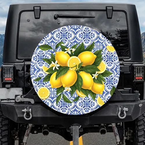 Lemons Portuguese Azulejo Tile Mediterranean Outdoor Decor Citrus Lover Gift Spare Tire Cover