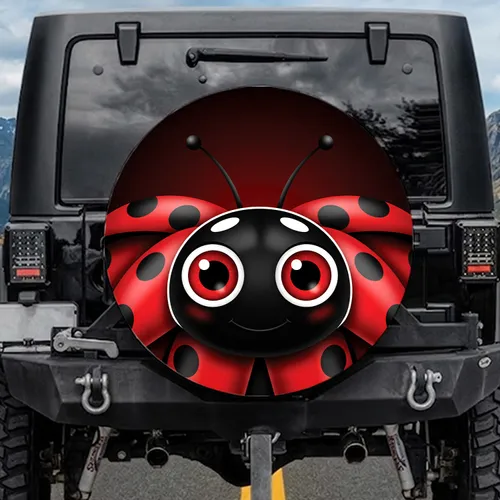 Red Black Garden Ladybug Face Red Eyes Black Spots Antennae - Nature Lover Gift Spare Tire Cover