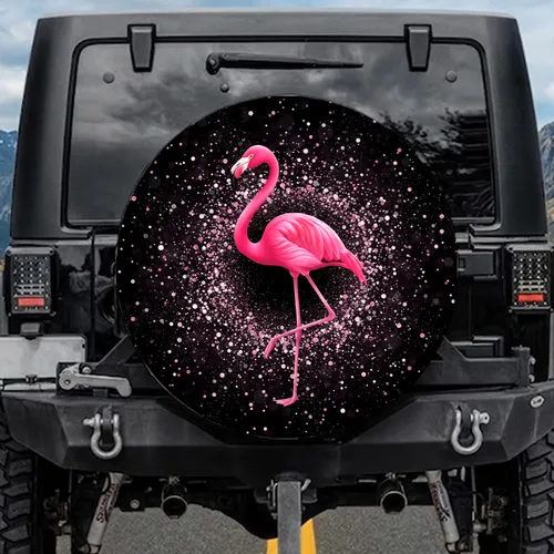 Majestic Bright Pink Flamingo Glitter Sparkle - Everyday Glamour Gift for Wildlife Lover Spare Tire Cover