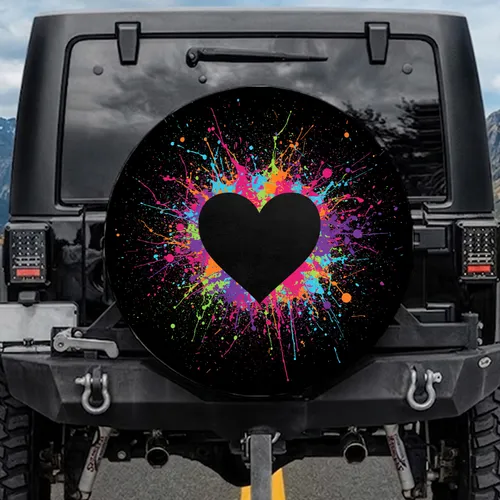 Heart Silhouette Paint Splatters Drips - Travel Essentials Spare Tire Cover