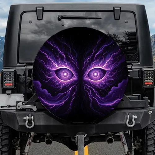 Ethereal Purple Eyes Glowing Tendrils - Mystic Lover Gift for Fantasy Enthusiast Spare Tire Cover