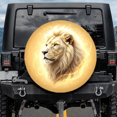 White Lion Golden Mane Luminous Golden Light - Wildlife Lover Gift for Big Cat Lovers Spare Tire Cover