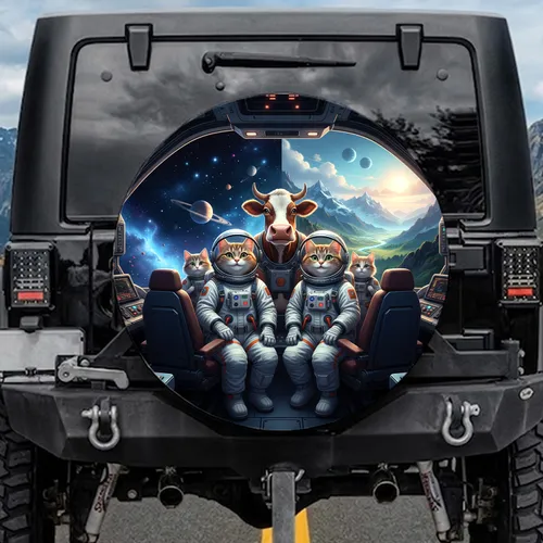 Joyful Astronaut Animal Crew Spaceship Alien Vista - Space Explorer Gift for Animal Lovers Spare Tire Cover