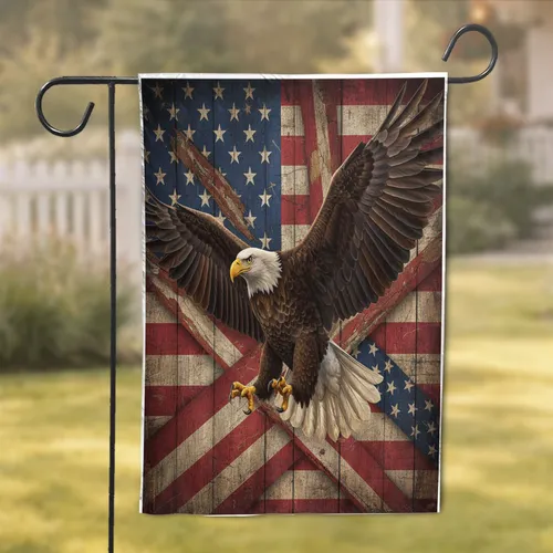Distressed Bald Eagle American Flag - Independence Day Patriotic Home Decor Gift for Veterans Garden Flag