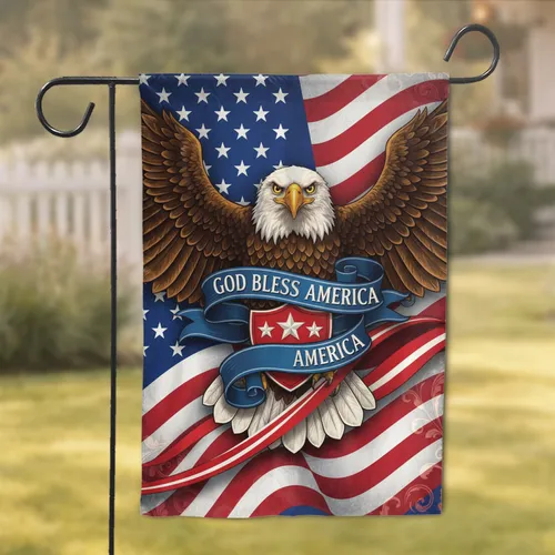 Bald Eagle American Flag God Bless America - Patriotic Display Gift for Veterans Garden Flag