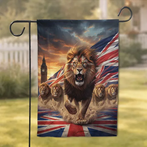 Majestic Roaring Lions Union Jack Big Ben Epic Sunset British Patriotic Home Decor Garden Flag