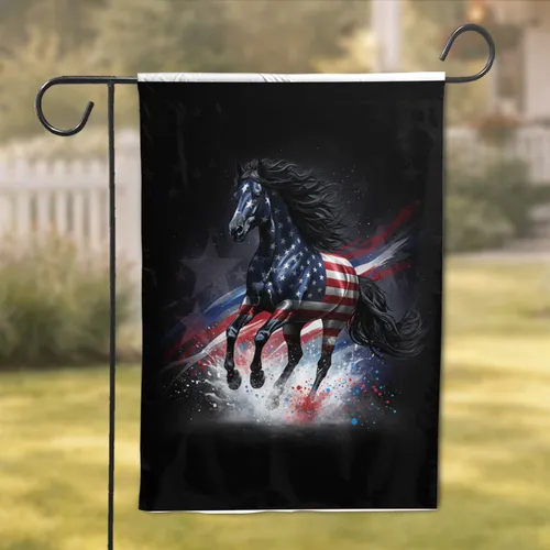 Galloping Mustang American Flag - Independence Day Home Decor for Veterans and Military Families Garden Flag