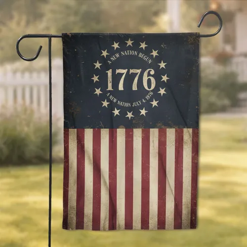 Antique Distressed American Flag 1776 New Nation - Independence Day History Gift Garden Flag