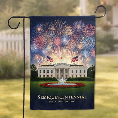 White House American Flag Fireworks - USA 250th Anniversary Independence Day for Veterans Garden Flag